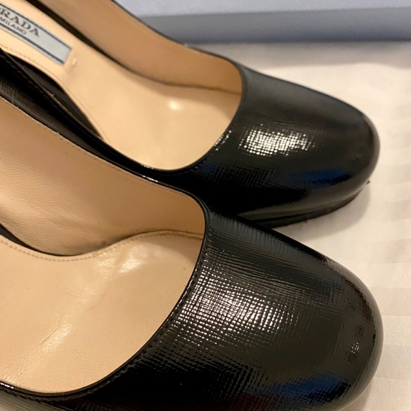 Prada Platform Shoes - Black Textured Leather - Size US 5/UK35 - Picture 2 of 10